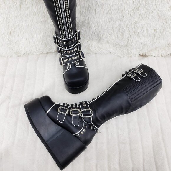 Demonia Concord RAre Platform Studded Black Rose Shaft Knee Boots Goth Punk - Picture 8 of 16